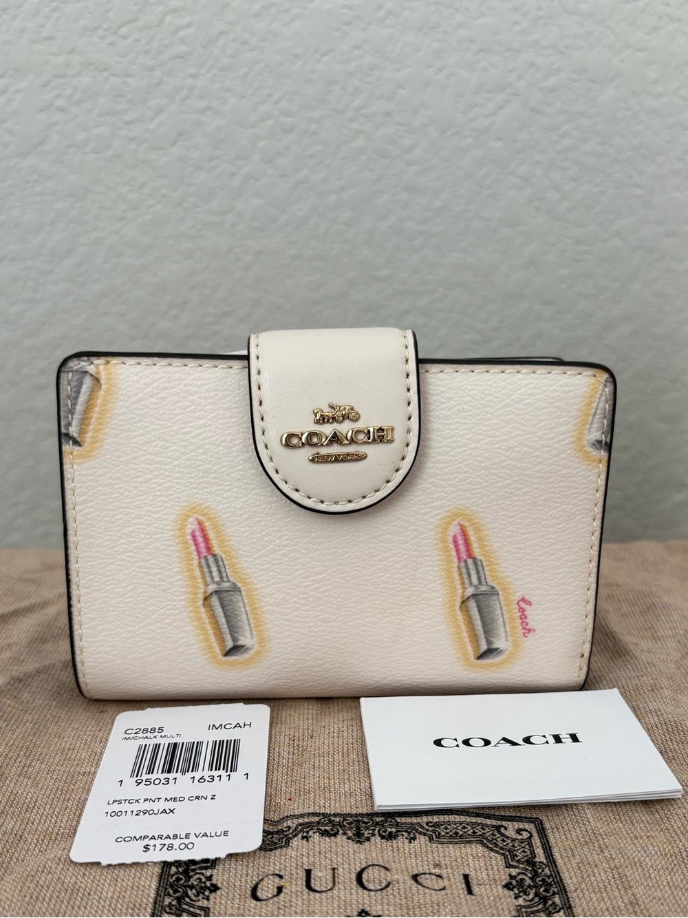 Coach Medium Corner Zip Wallet With Lipstick Graphic